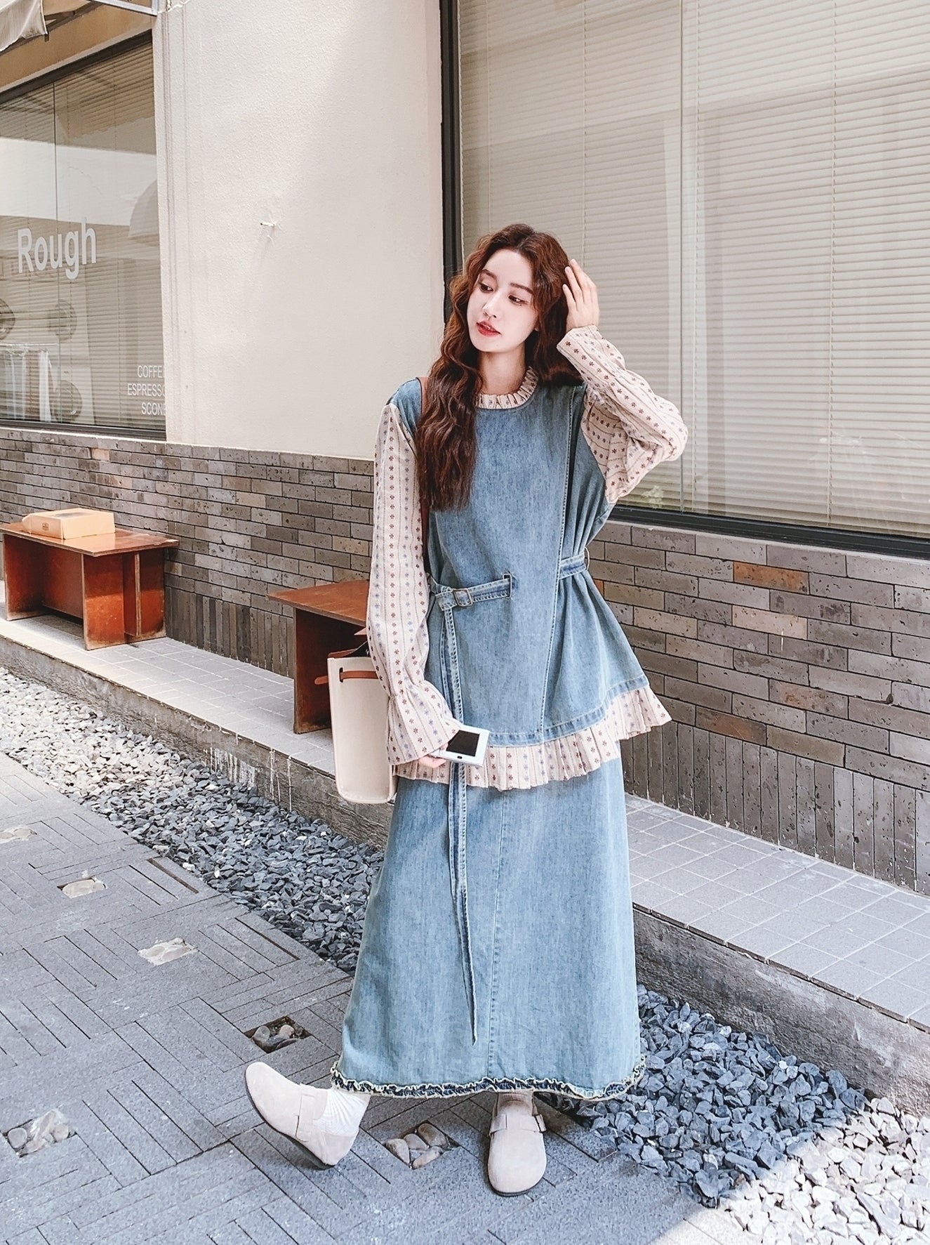 Chic Denim Two Piece Skirt And Top Set