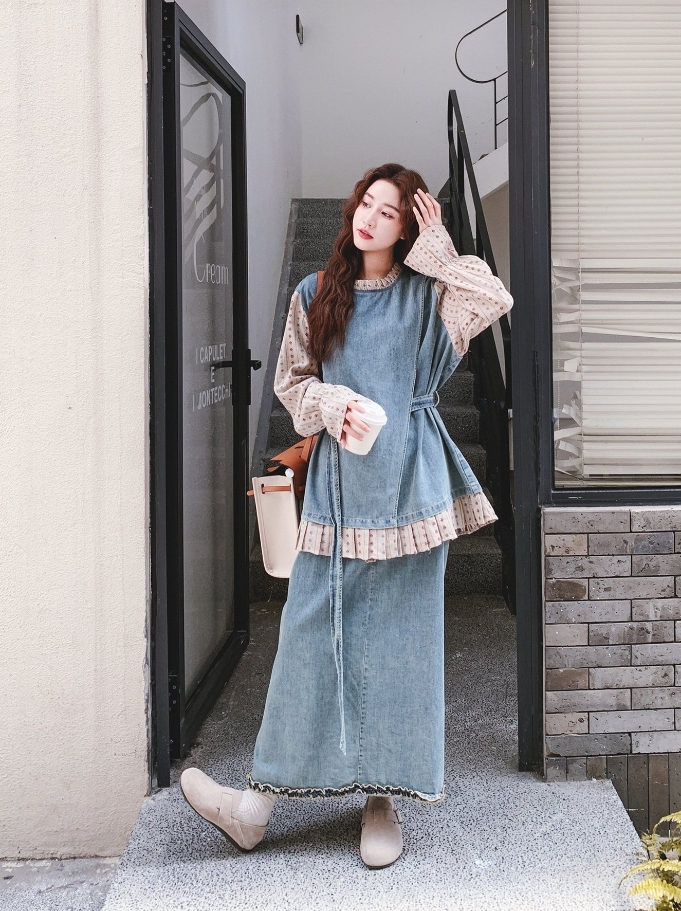 Chic Denim Two Piece Skirt And Top Set
