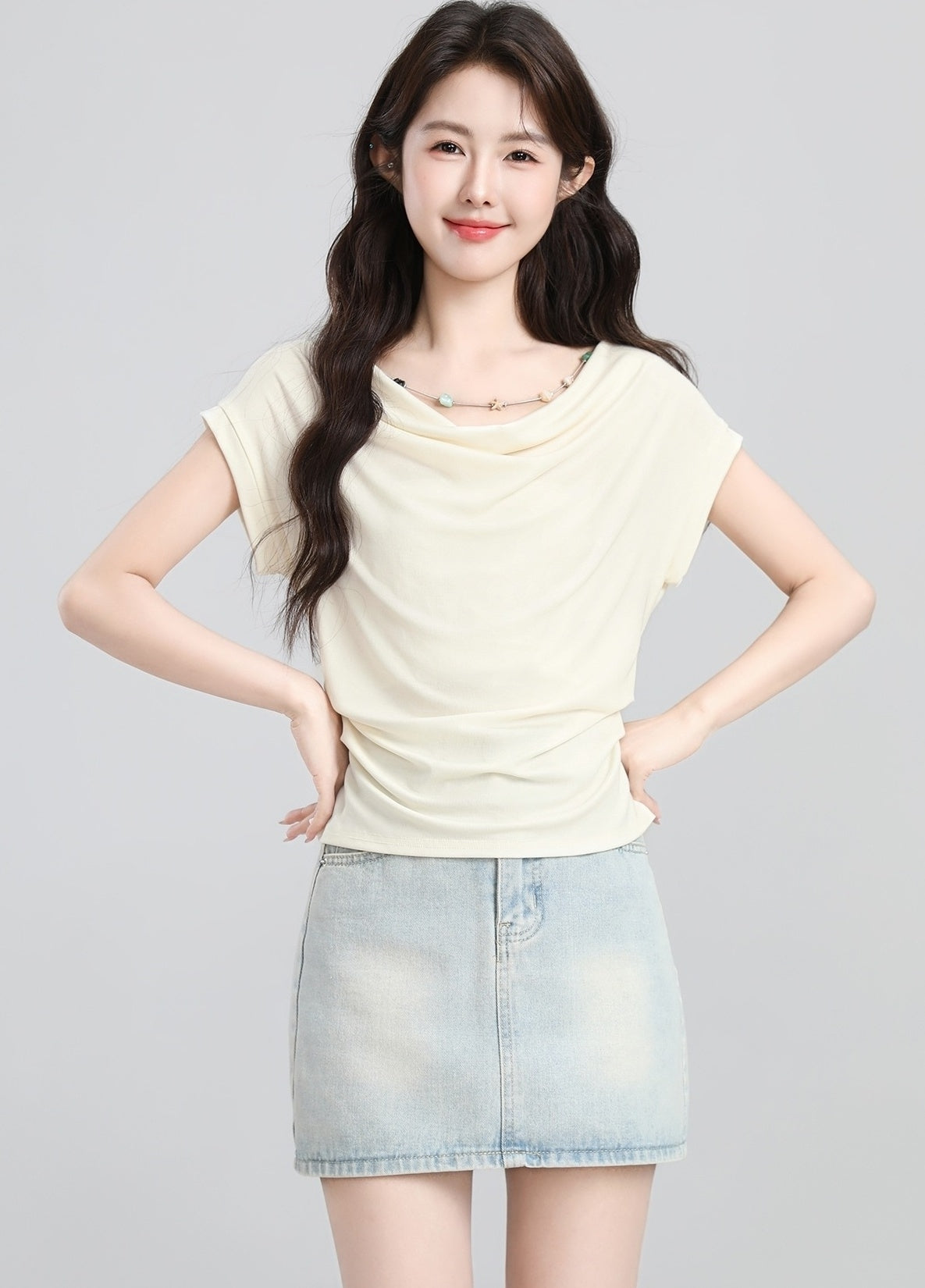 Chic French Style Draped Waist Slim Fit Top