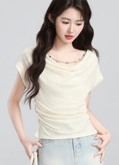Chic French Style Draped Waist Slim Fit Top