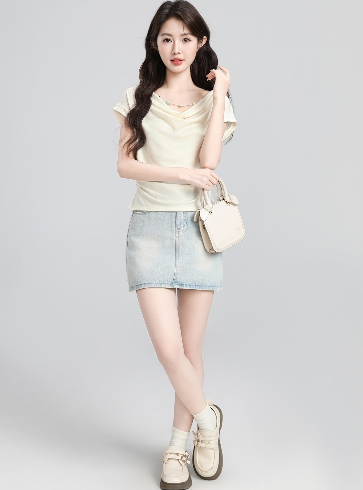 Chic French Style Draped Waist Slim Fit Top