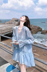 Chic French Style Shirt And Shorts Set