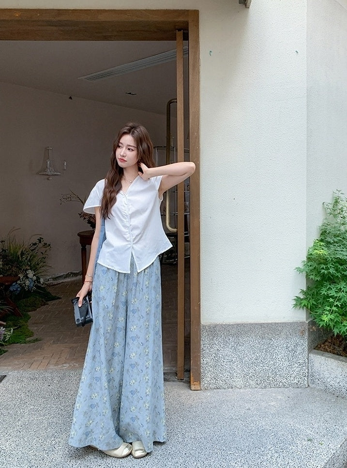Chic French Style Wide Leg Pants Set