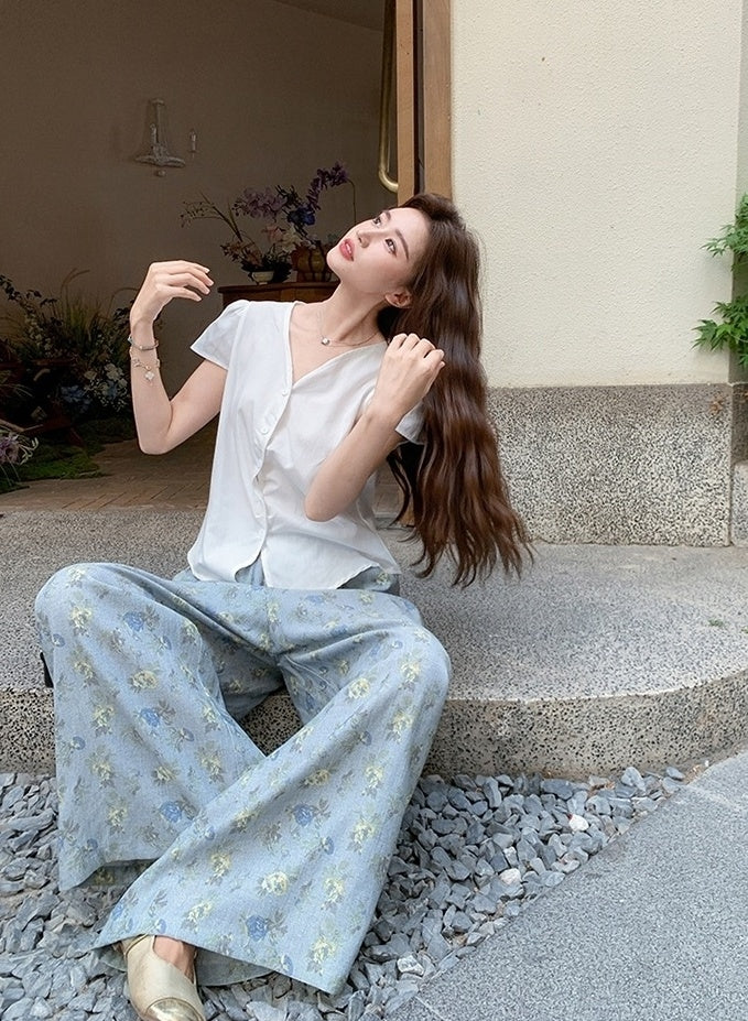 Chic French Style Wide Leg Pants Set