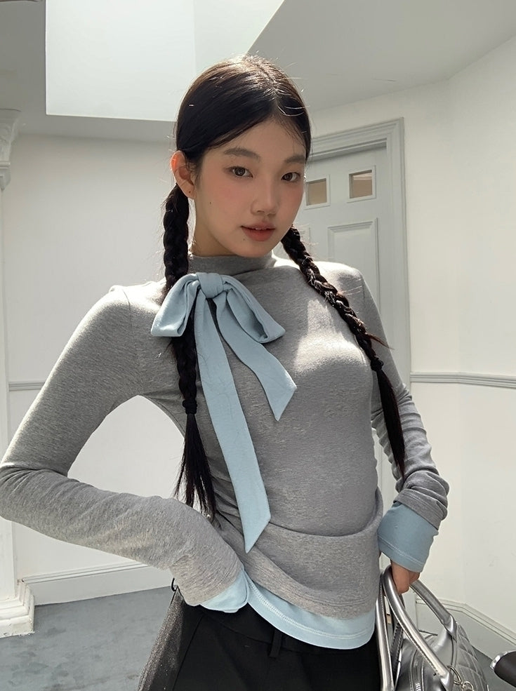 Chic High Neck Knit Long Sleeve Top