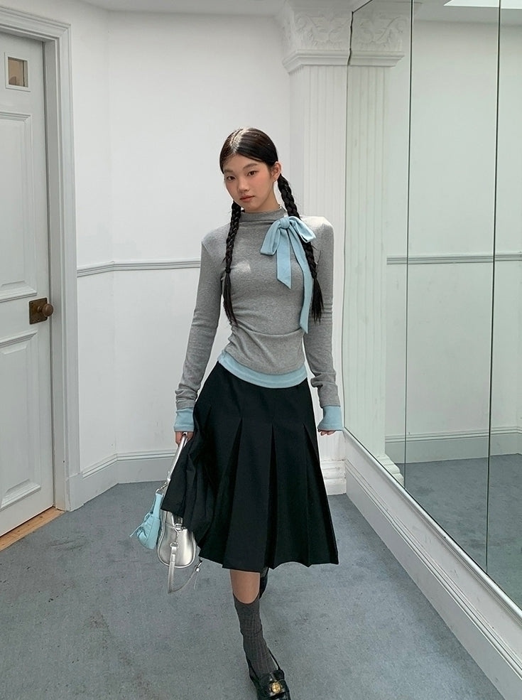 Chic High Neck Knit Long Sleeve Top