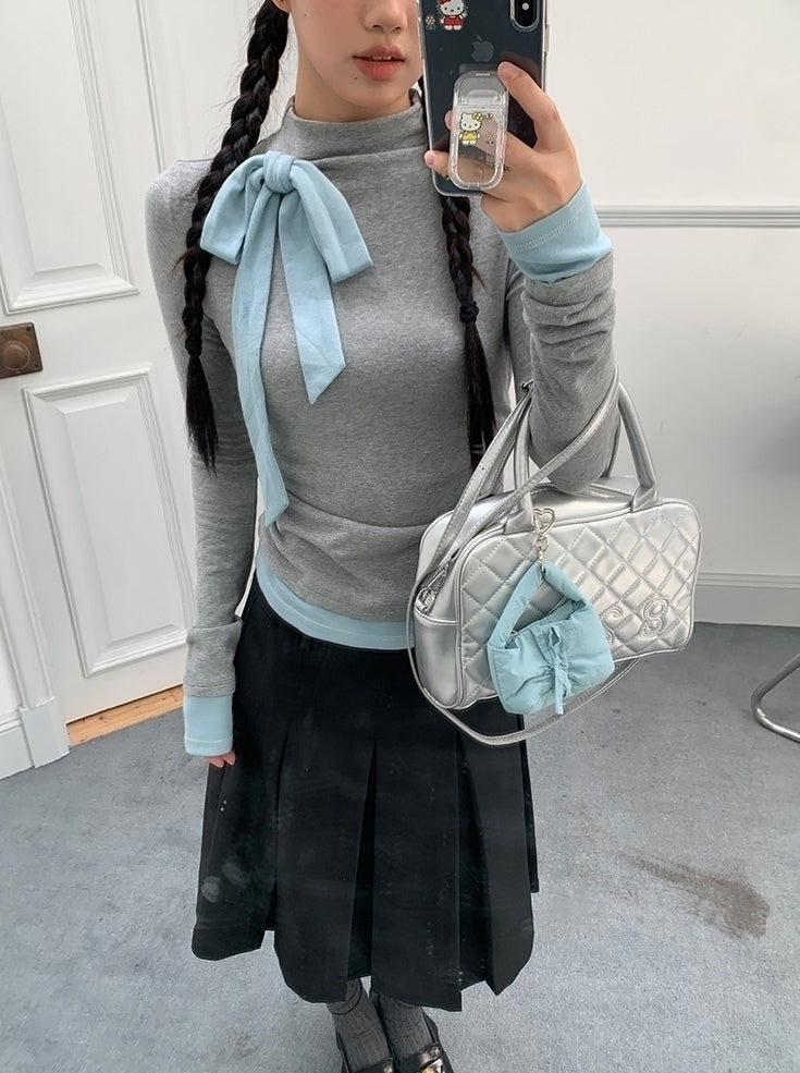 Chic High Neck Knit Long Sleeve Top