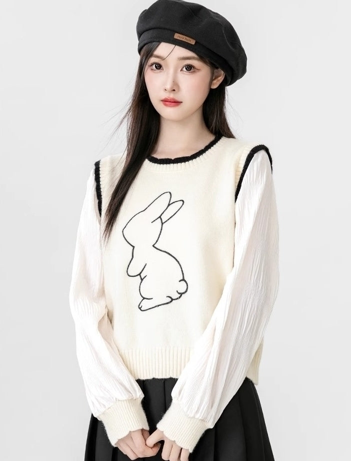 Chic Knit Sweater With Shirt Layered Design