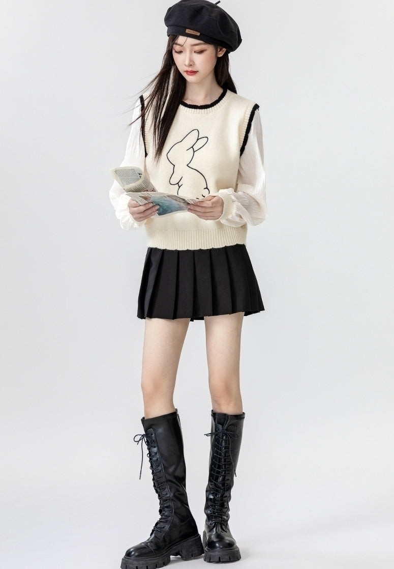 Chic Knit Sweater With Shirt Layered Design