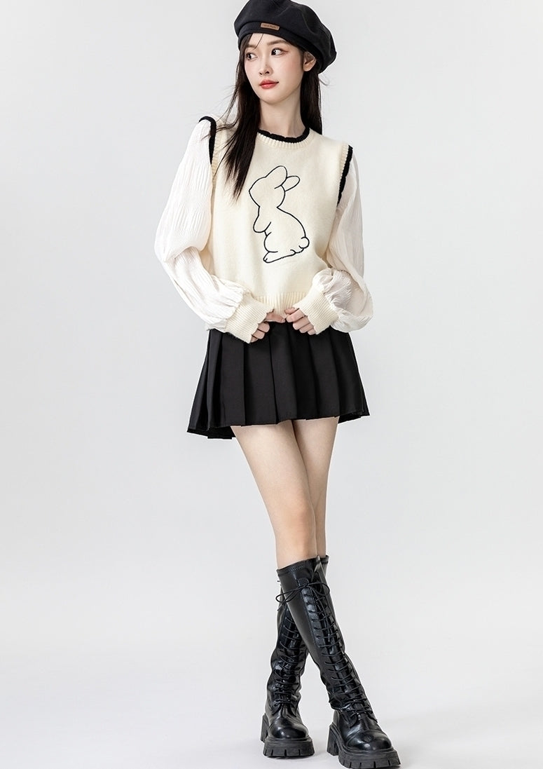 Chic Knit Sweater With Shirt Layered Design