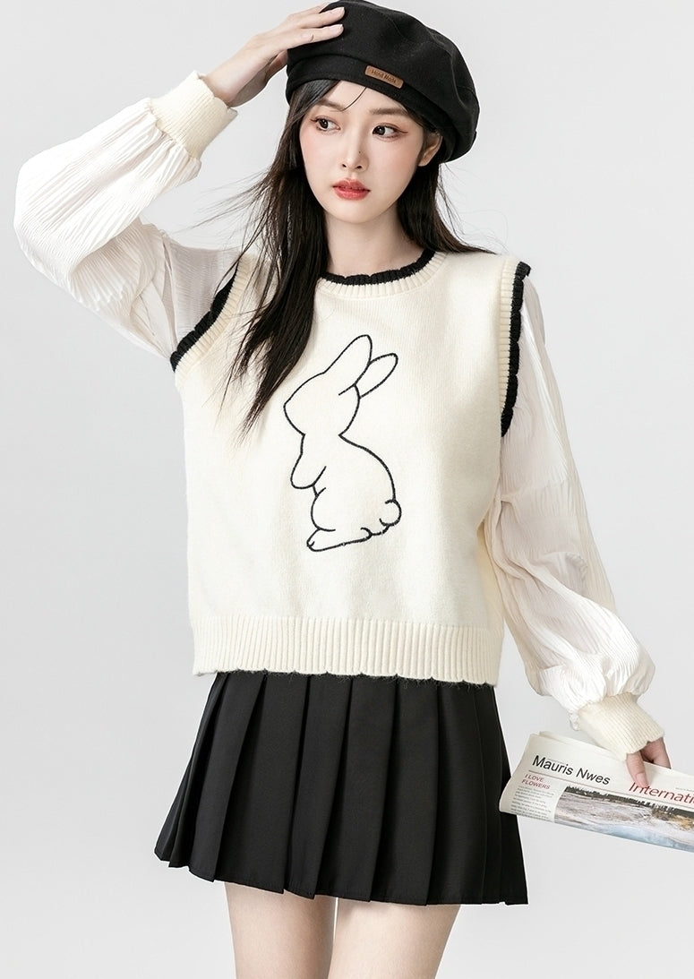 Chic Knit Sweater With Shirt Layered Design
