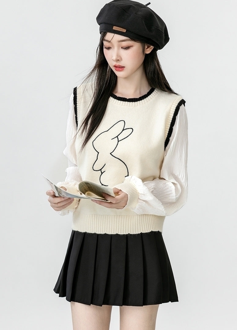 Chic Knit Sweater With Shirt Layered Design