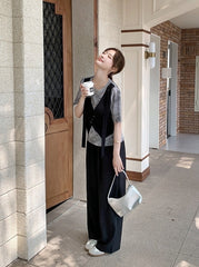 Chic Layered Top And Wide Leg Pants Set