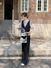 Chic Layered Top And Wide Leg Pants Set