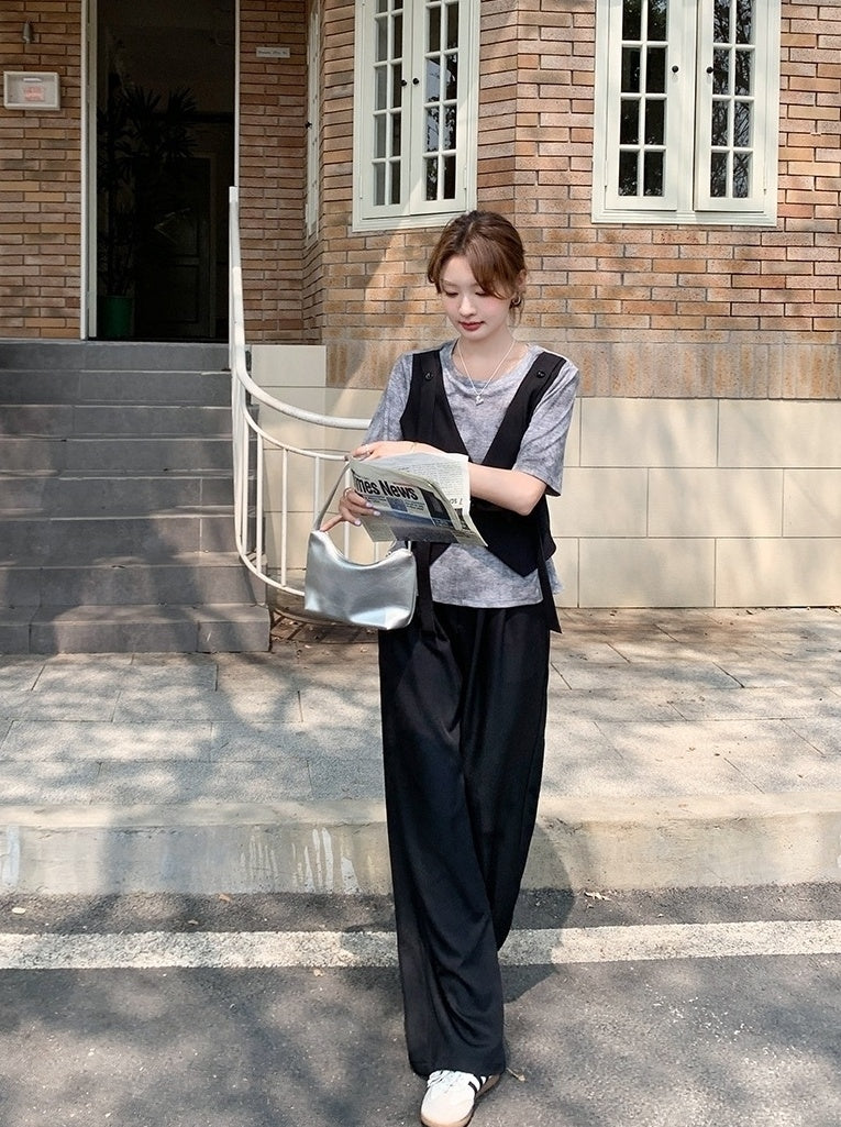 Chic Layered Top And Wide Leg Pants Set