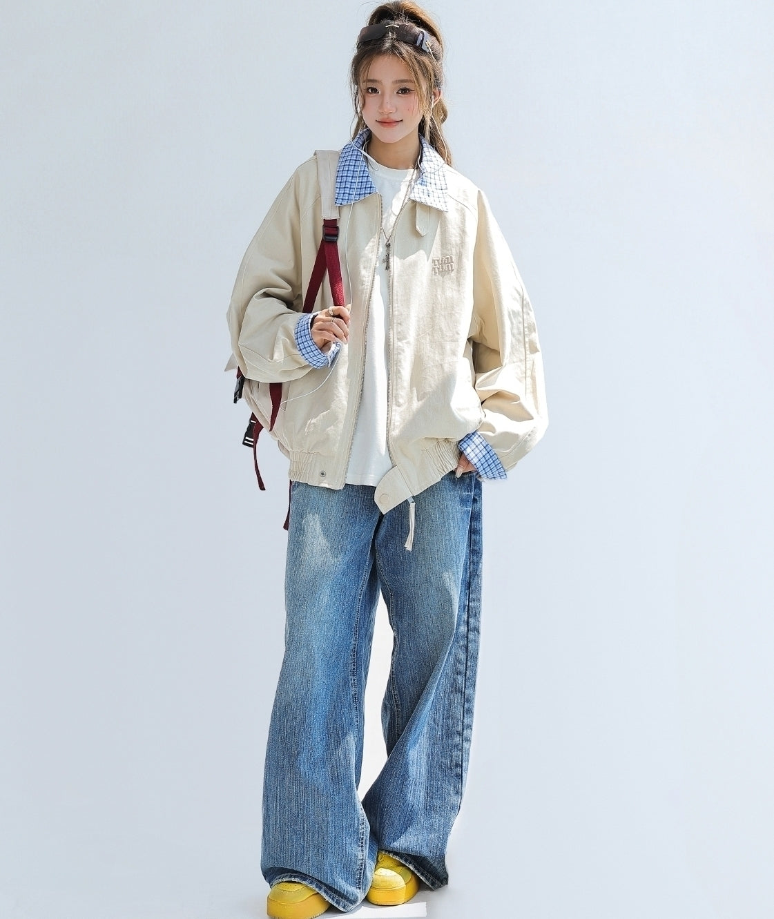 Chic Plaid Patchwork Cropped Red Jacket