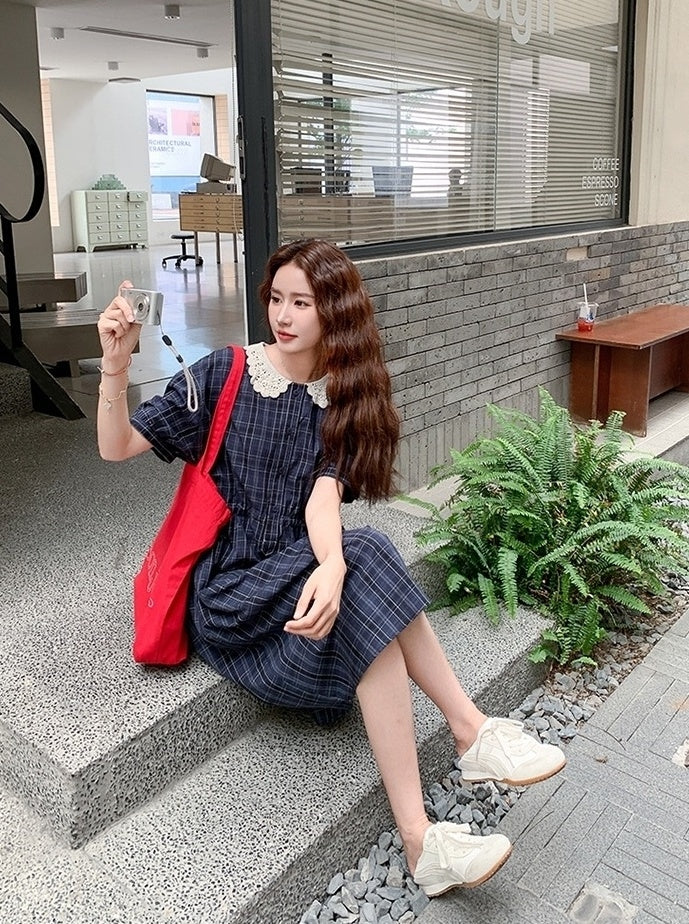 Chic Plaid Ruffle Trim Summer Dress