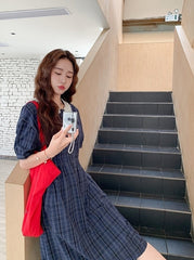 Chic Plaid Ruffle Trim Summer Dress