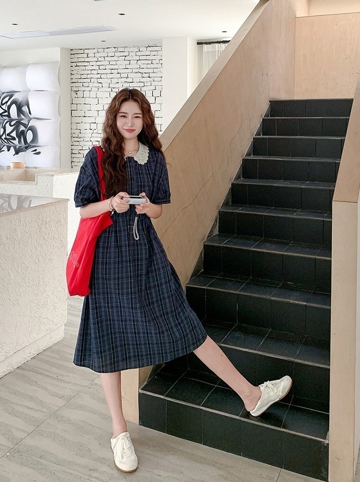 Chic Plaid Ruffle Trim Summer Dress