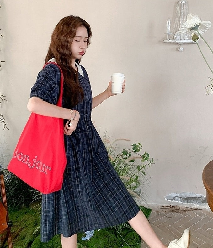 Chic Plaid Ruffle Trim Summer Dress