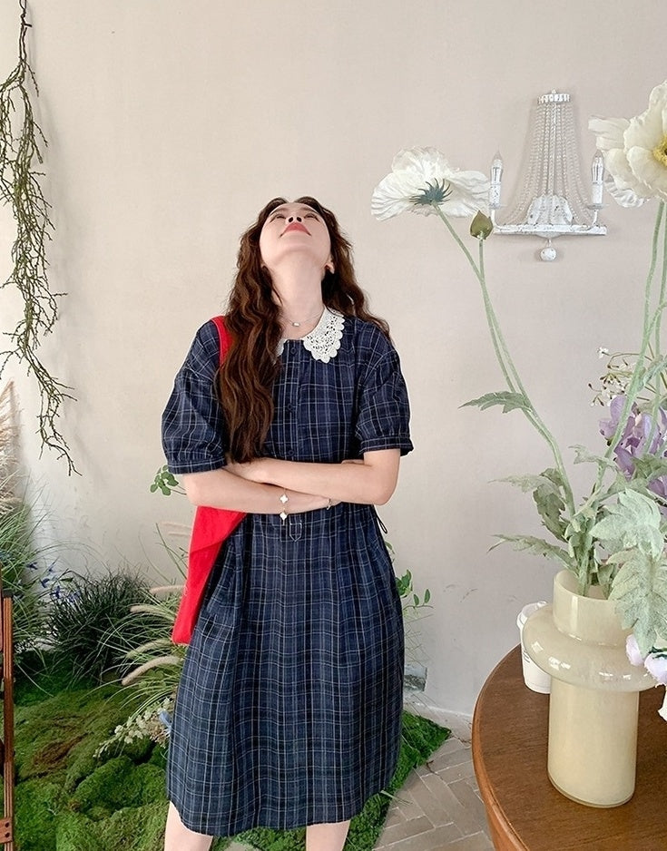 Chic Plaid Ruffle Trim Summer Dress