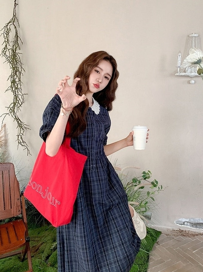 Chic Plaid Ruffle Trim Summer Dress