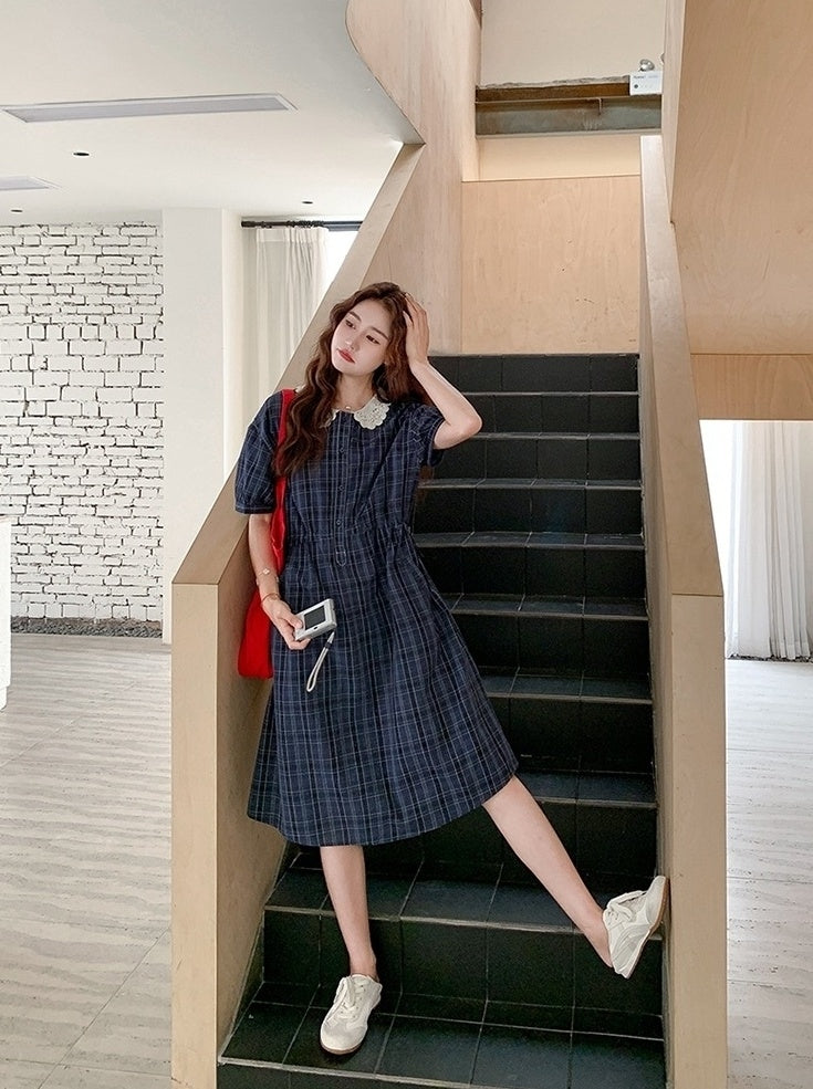 Chic Plaid Ruffle Trim Summer Dress