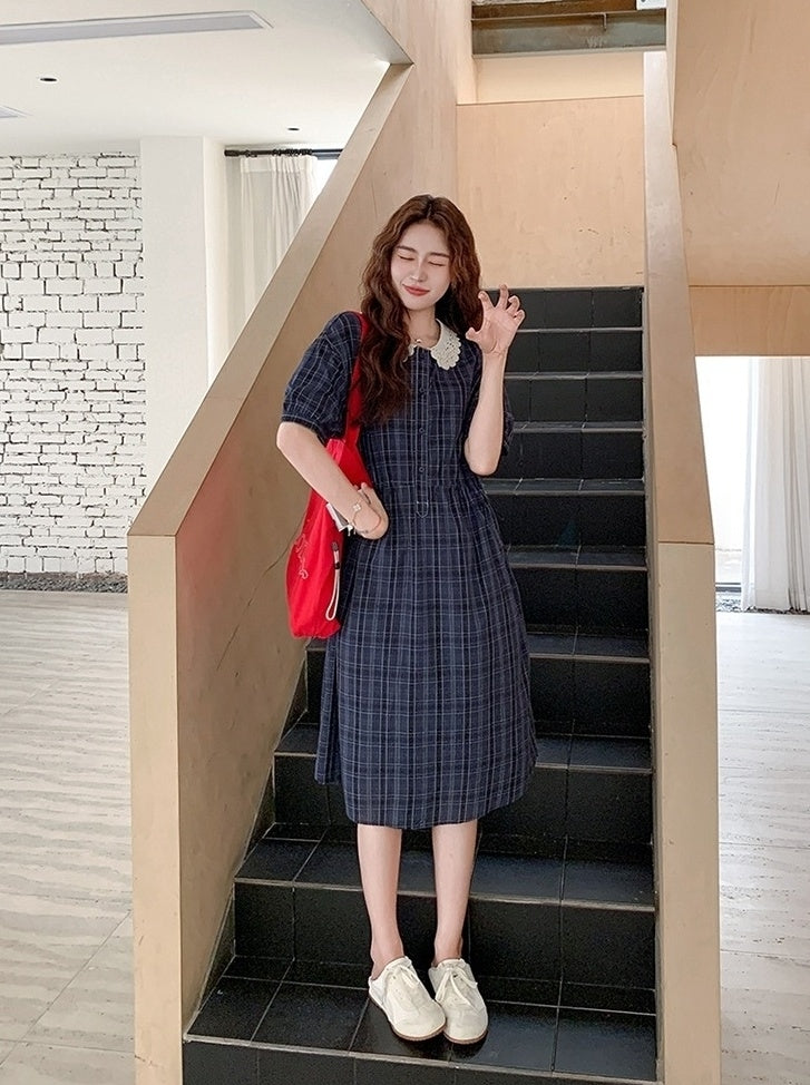 Chic Plaid Ruffle Trim Summer Dress