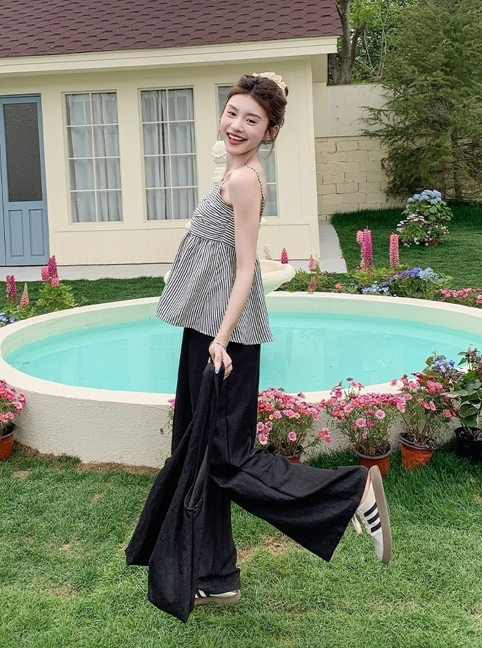 Chic Pleated Tank Top Wide Leg Pants Set