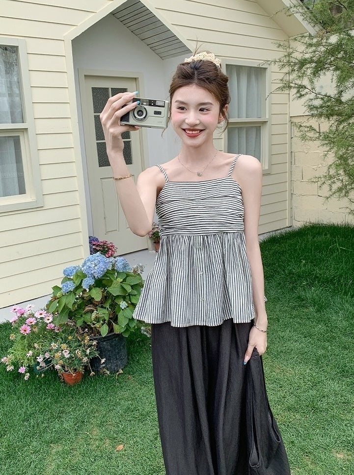 Chic Pleated Tank Top Wide Leg Pants Set