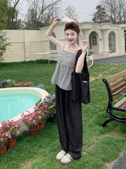 Chic Pleated Tank Top Wide Leg Pants Set