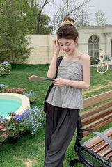 Chic Pleated Tank Top Wide Leg Pants Set
