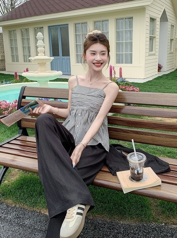 Chic Pleated Tank Top Wide Leg Pants Set