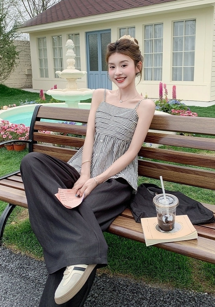 Chic Pleated Tank Top Wide Leg Pants Set