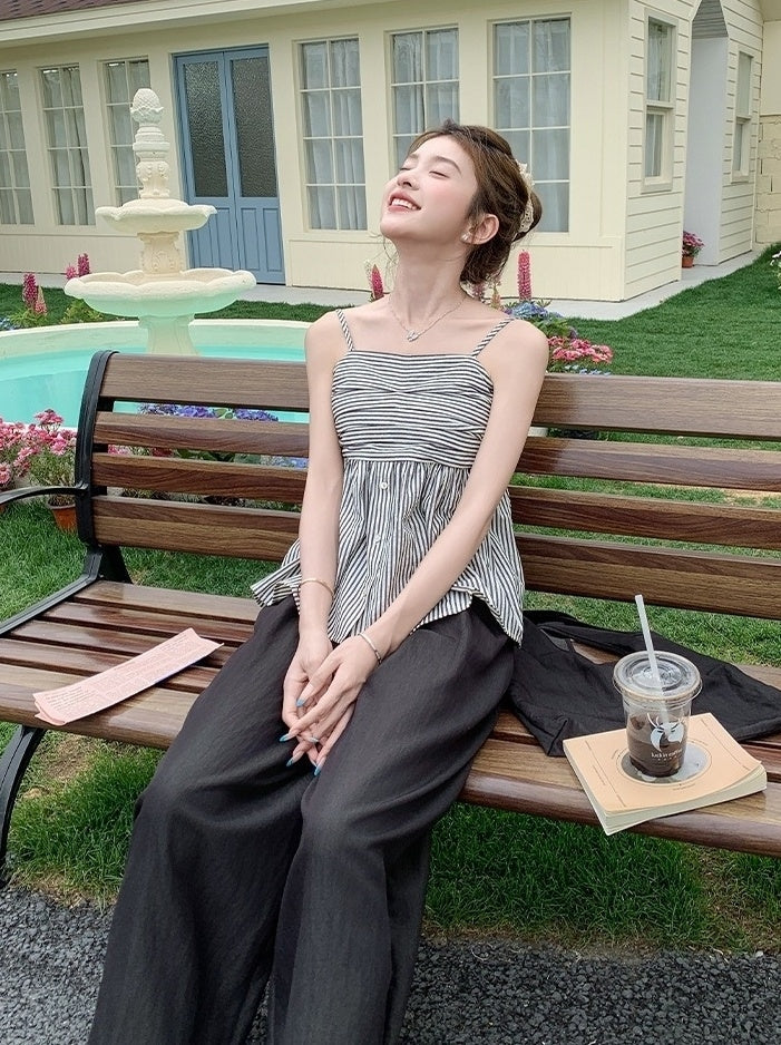 Chic Pleated Tank Top Wide Leg Pants Set