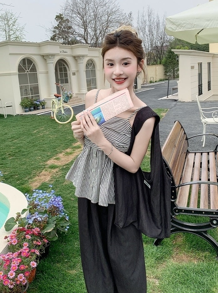 Chic Pleated Tank Top Wide Leg Pants Set