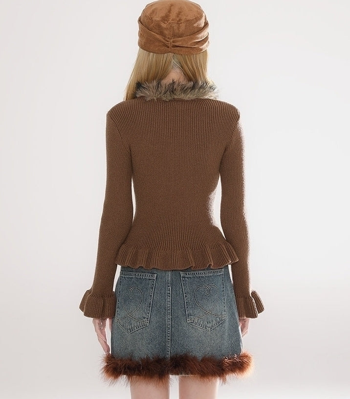 Chic Ruffle Trim Knit Sweater