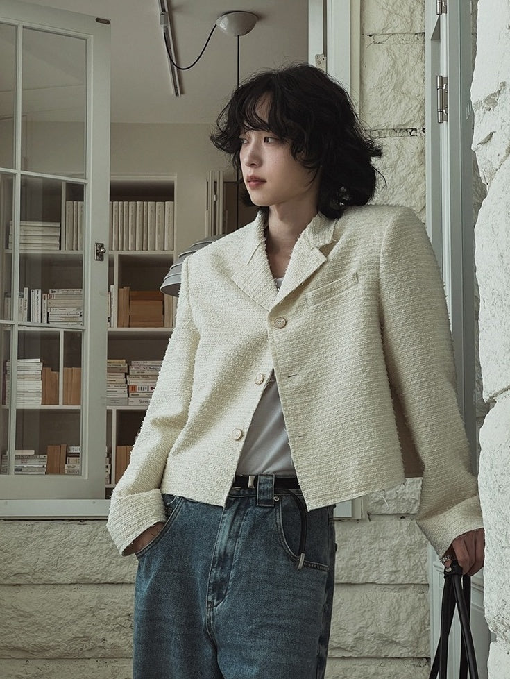 Chic Short Jacket With Blazer Collar