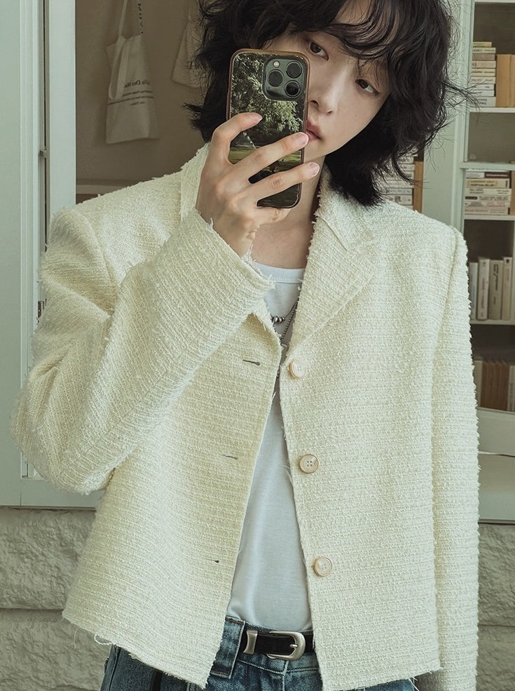 Chic Short Jacket With Blazer Collar