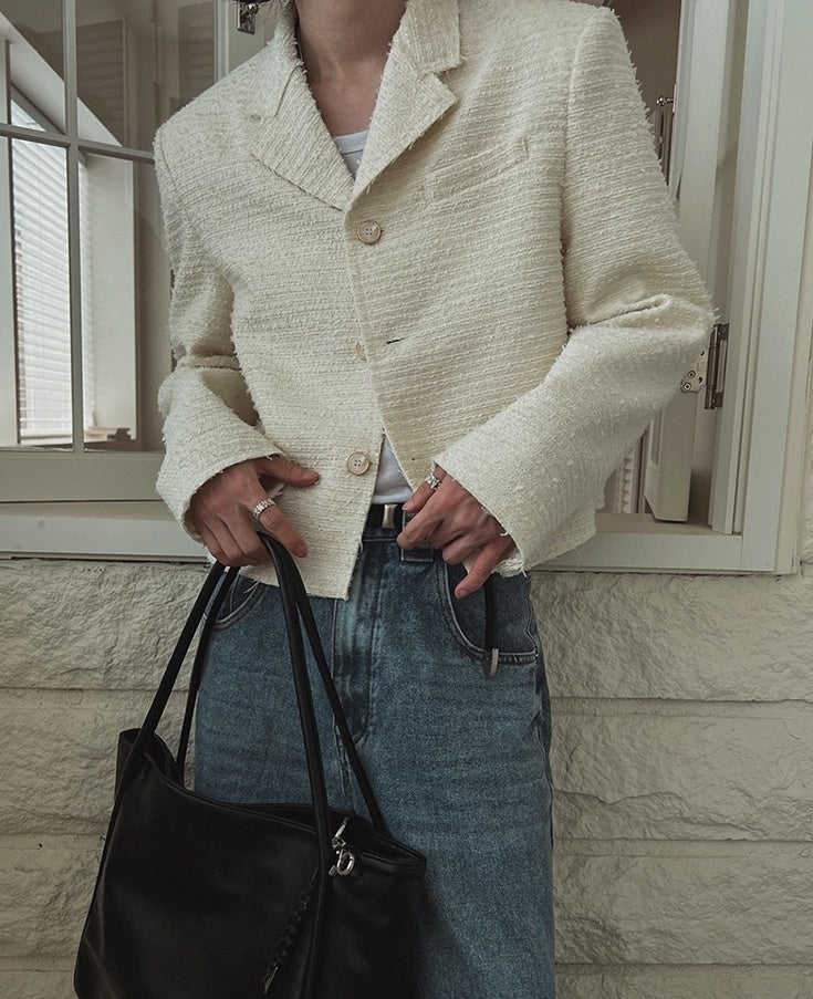 Chic Short Jacket With Blazer Collar