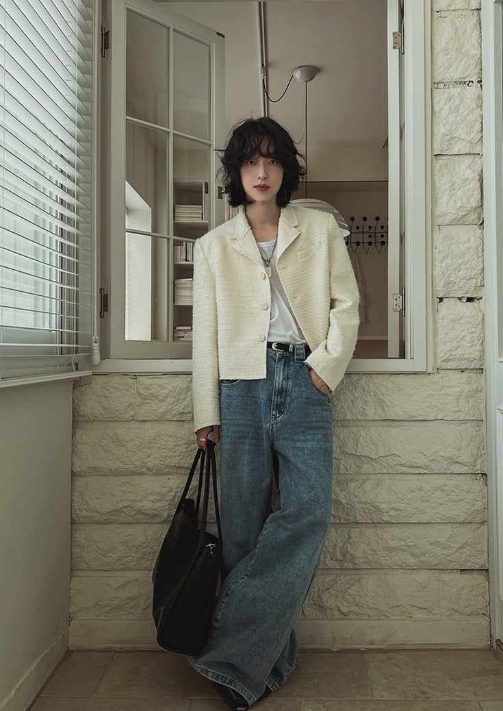 Chic Short Jacket With Blazer Collar