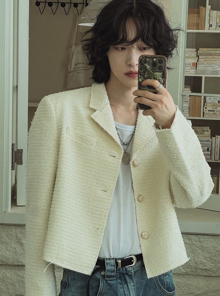 Chic Short Jacket With Blazer Collar