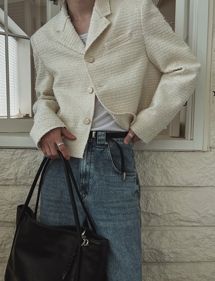 Chic Short Jacket With Blazer Collar