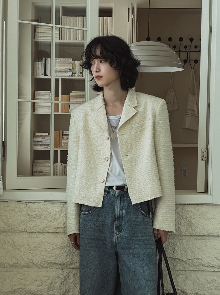 Chic Short Jacket With Blazer Collar