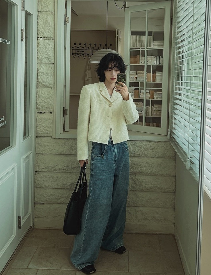 Chic Short Jacket With Blazer Collar