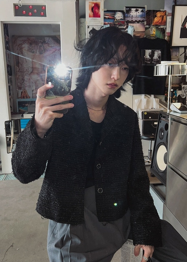 Chic Short Jacket With Blazer Collar