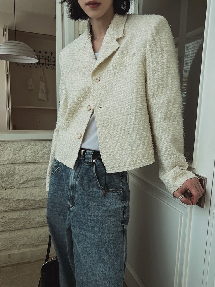 Chic Short Jacket With Blazer Collar