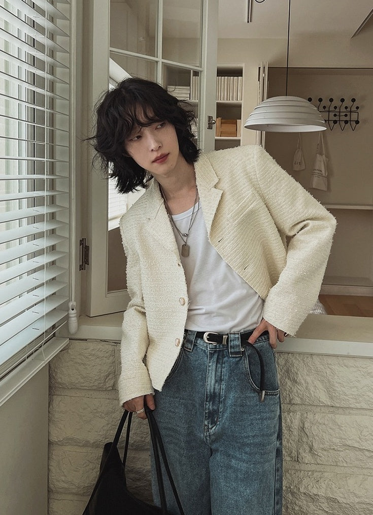 Chic Short Jacket With Blazer Collar