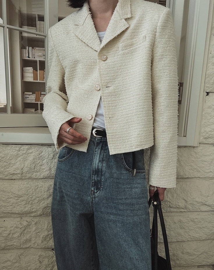 Chic Short Jacket With Blazer Collar