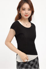 Black Short Sleeve Fake Two-Piece T-Shirt